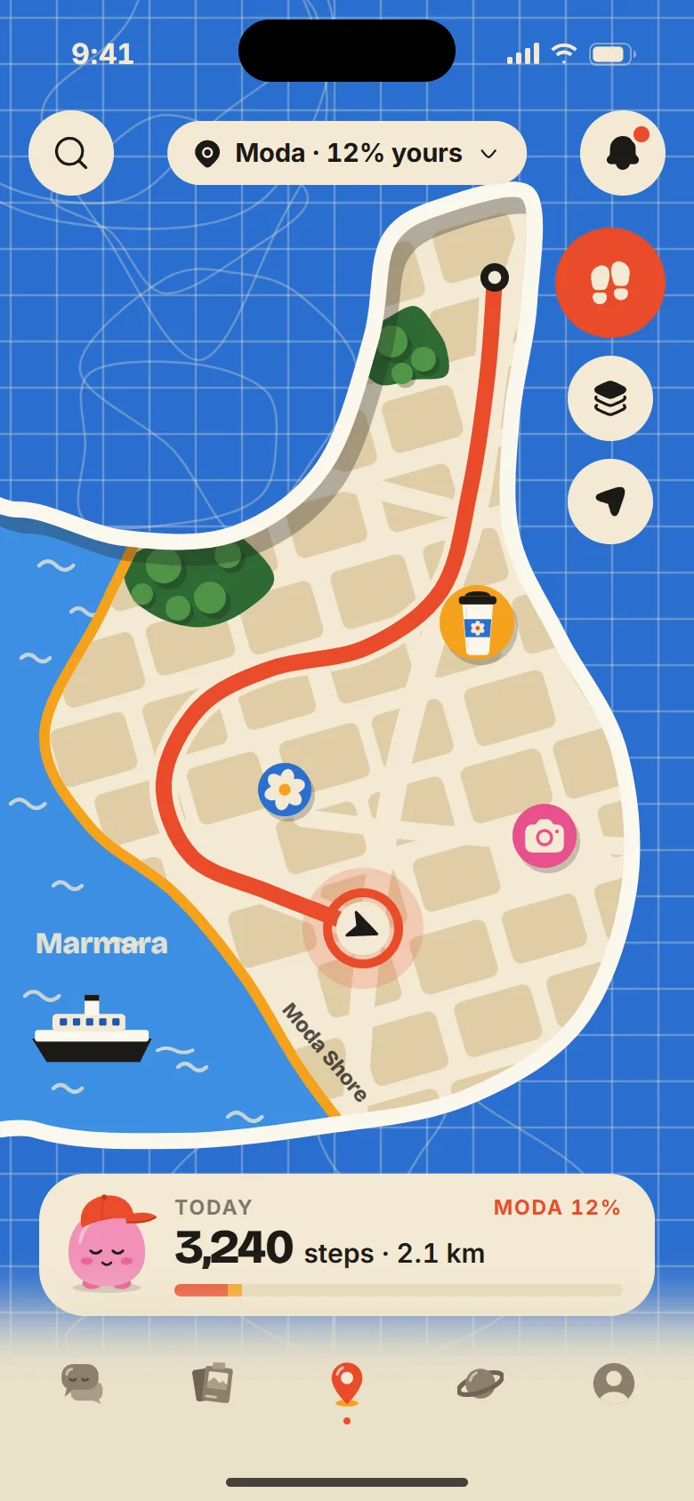 The Pathie map: a neighbourhood by the sea, 12% of it opened, with today’s walk drawn in red